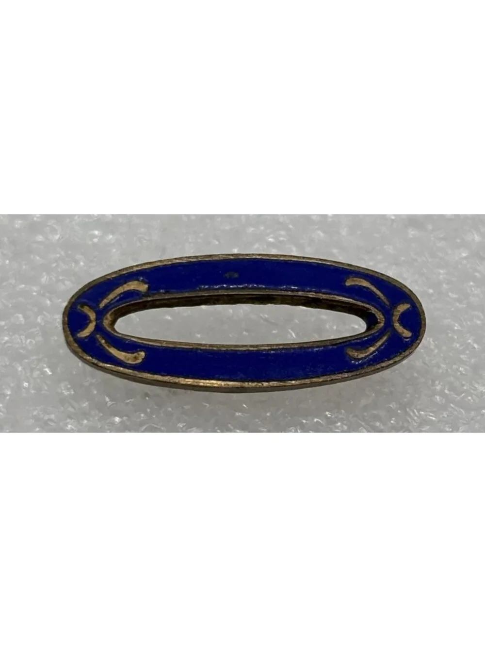 Antique Edwardian Era Sash Collar Lace Pin Open Oval Cobalt Enamel Brass C Clasp